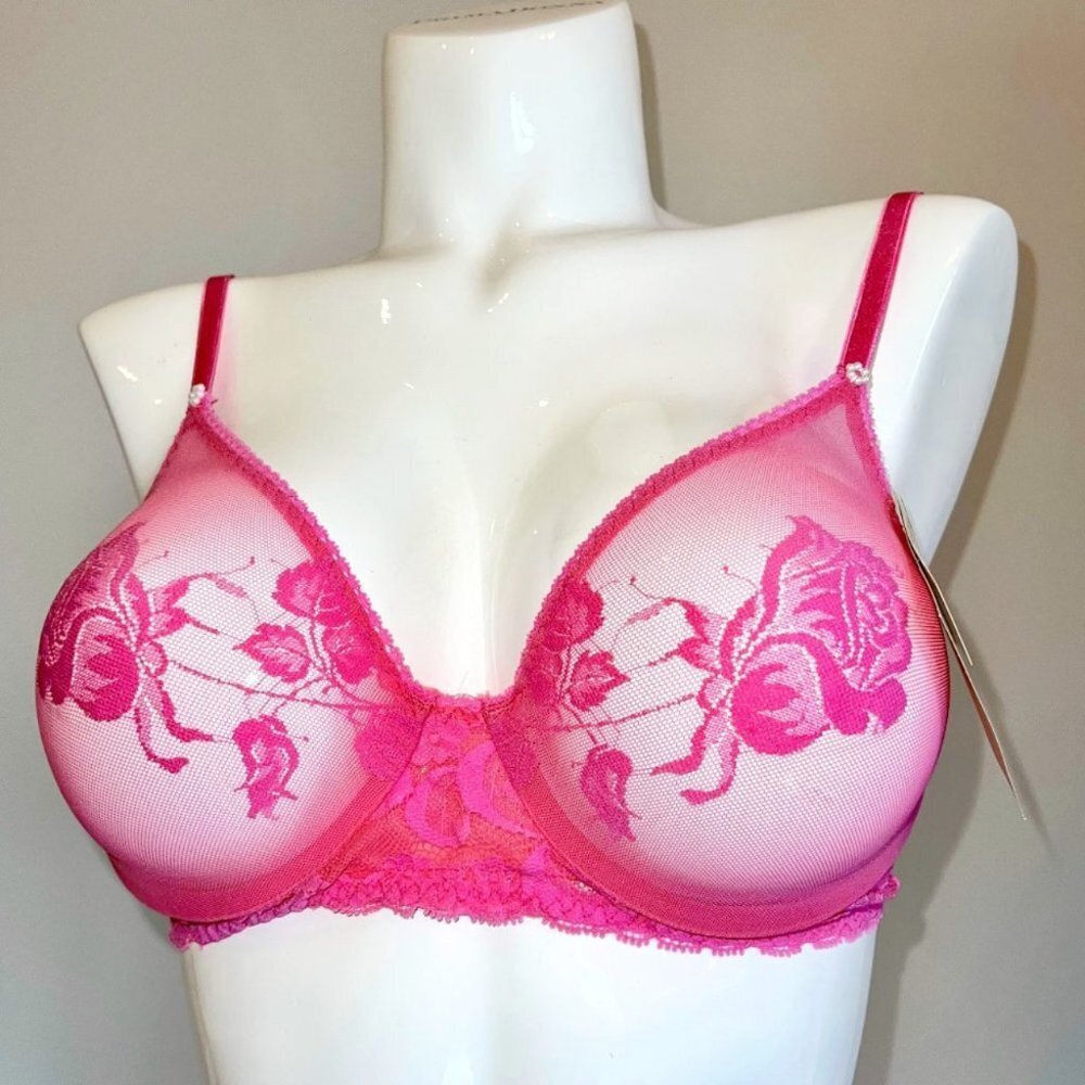Vintage Christian Dior full Cup Demi Lace Bra with Pink lace Roses - Picture 2 of 13